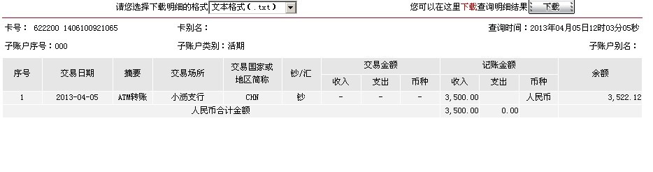 4月5日中山買家匯款3500元至工行卡